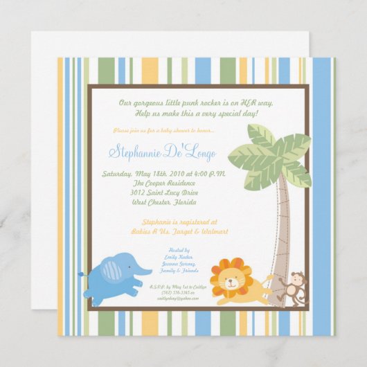 5x5 Jungle Safari Zoo Anima Invitation Baby shower (Devant / Derrière)