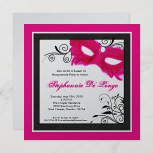 5x5 Mascarade rose 16 Invitation Anniversaire