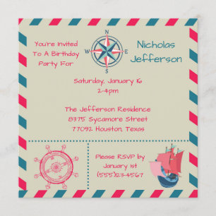 5x5 Nautical Birthday Party Invitation Kaart
