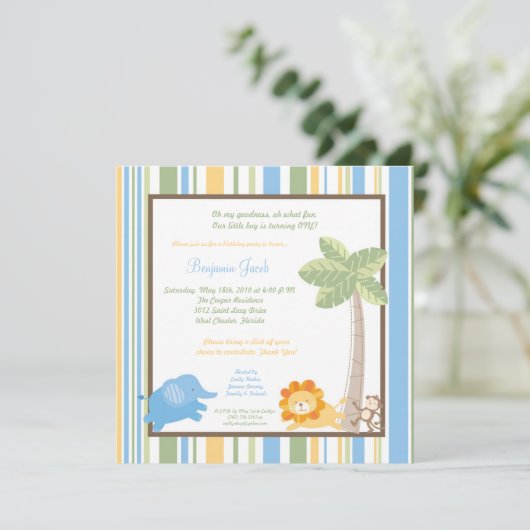 5x5 Oerwoud Safari Zoo Anima Birthday Uitnodiging (Staand voorkant)