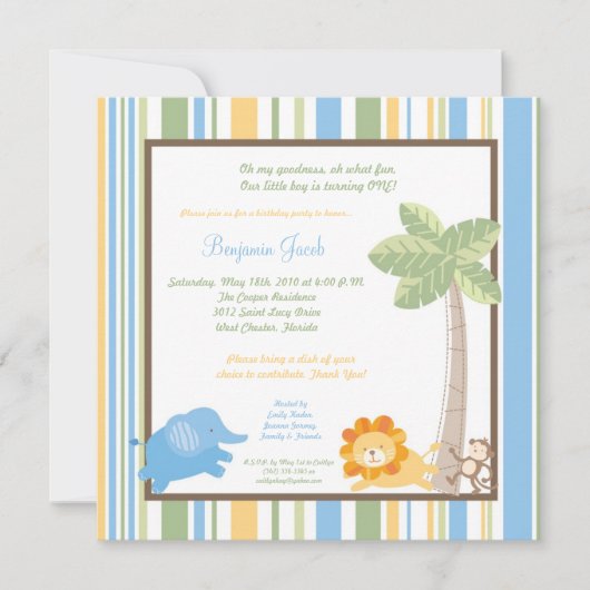 5x5 Oerwoud Safari Zoo Anima Birthday Uitnodiging (Voorkant)