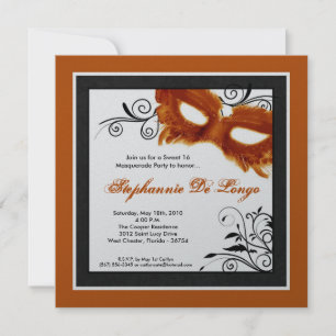 5x5 Orange Masquerade Masque Masque 16 Invitation 