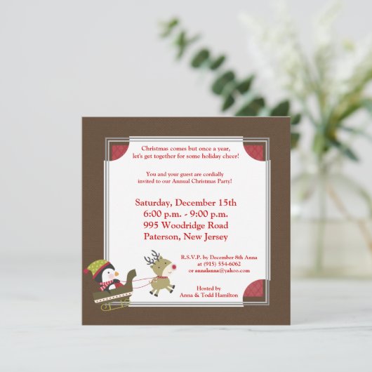 5x5 Pinguïn/Reindeer Kerstmis Uitnodiging (Staand voorkant)