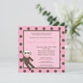 5x5 Pink Monkey Speelgoed Baby shower Uitnodiging (Staand voorkant)