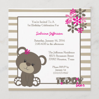 5x5 Pink Teddy Bear Anniversaire Fête Invitation