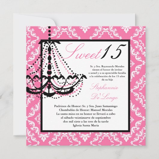 5x5 Roze Luchter Quinceanera Uitnodiging (Voorkant)