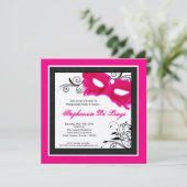 5x5 Roze Masquerade Masker 16 Birthday Uitnodiging (Staand voorkant)