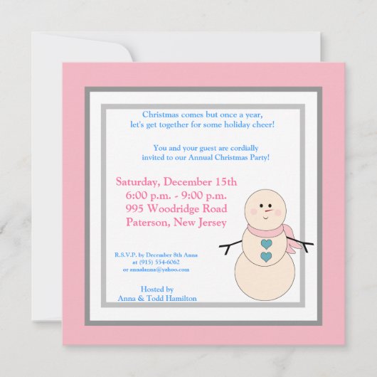 5x5 Snowman rustique avec Invitation Pink Scarf (Devant)