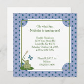 5x5 Sunny Pond Frog 1st Birthday Invitation Kaart (Voorkant / Achterkant)