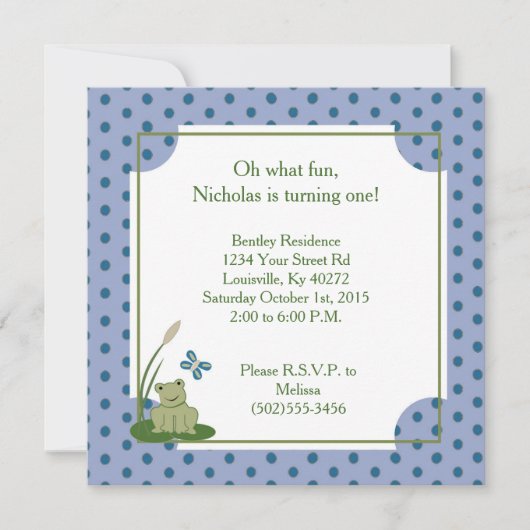 5x5 Sunny Pond Frog 1st Birthday Invitation Kaart (Voorkant)