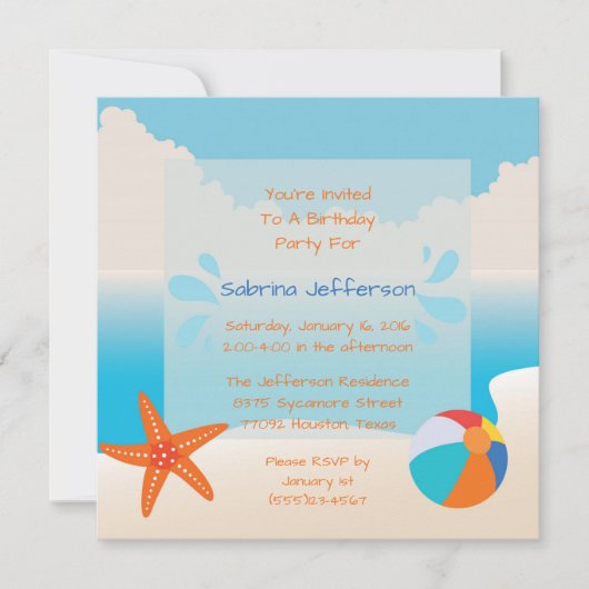 5x5 Tropical Beach Party Invitation d'anniversaire (Devant)