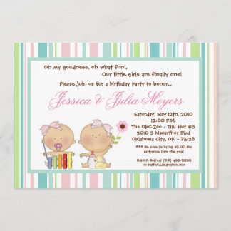 5x7 2TWINS Girl Birthday Party Invitation Kaart