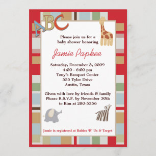 5x7 ABC Alphabet Soup Striped Baby shower Kaart