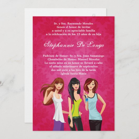 5x7 Adolescents Ado Quinceanera Invitation d'anniv (Devant / Derrière)