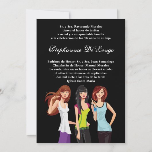 5x7 Adolescents Ado Quinceanera Invitation d'anniv (Devant)