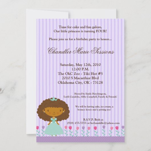 5x7 African Princess Gir Invitation de fête d'anni (Devant)