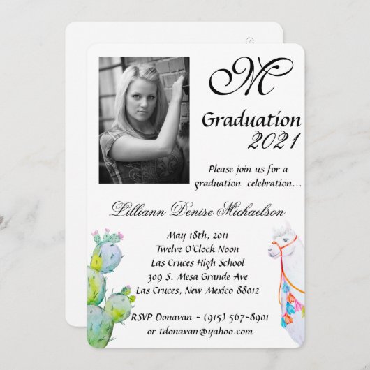 5x7 Afstuderen Part Invitation Boho Llama Bohemian Kaart (Voorkant / Achterkant)