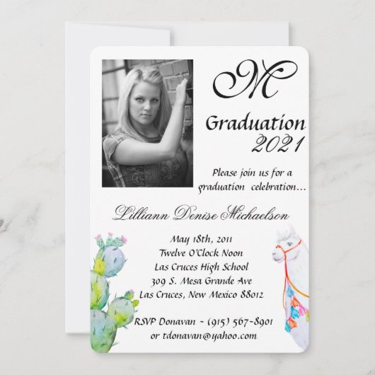 5x7 Afstuderen Part Invitation Boho Llama Bohemian Kaart (Voorkant)