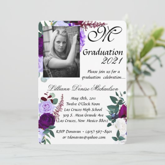 5x7 Afstuderen Part Invitation Lavendel Hibiscus o Kaart (Staand voorkant)