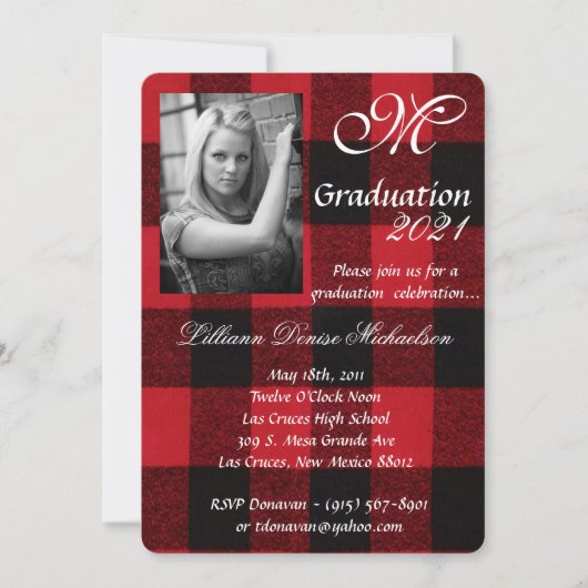 5x7 Afstuderen Part Invitation Red Buffalo Plaid Kaart (Voorkant)