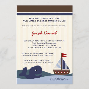 5x7 Ahoy Mate Sailboat Whal Birthday Invitation Save The Date