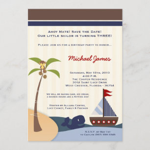 5x7 Ahoy Mate Sailboat Whale Birthday Invitation Save The Date