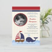 5x7 Ahoy Nautical Whale Boat Birthday Invitation (Debout devant)