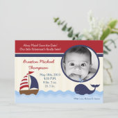 5x7 Ahoy Nautical Whale Photo Faire-part de naissa (Debout devant)