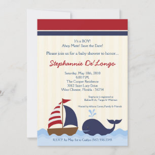 5x7 AhoyNautical Whale Boat Baby shower Uitnodigin Kaart