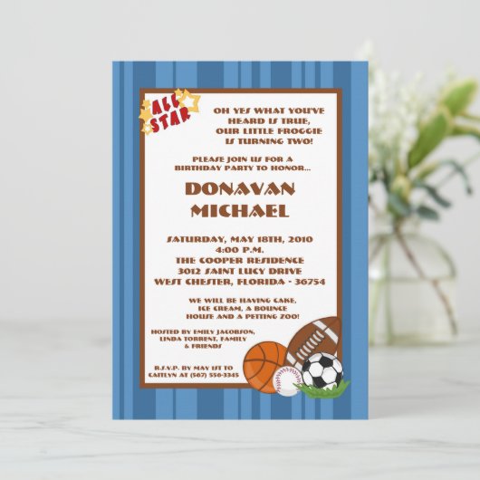 5x7 All Star Blue Birthday Party Invitation (Debout devant)