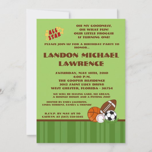 5x7 All Star Green Anniversaire Fête Invitation (Devant)