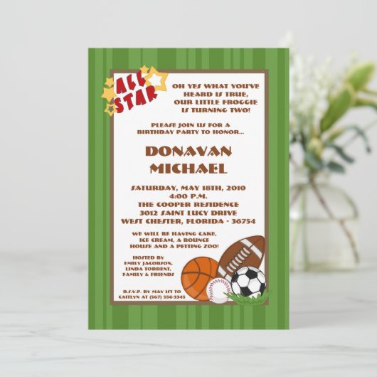5x7 All Star Green Anniversaire Fête Invitation (Debout devant)