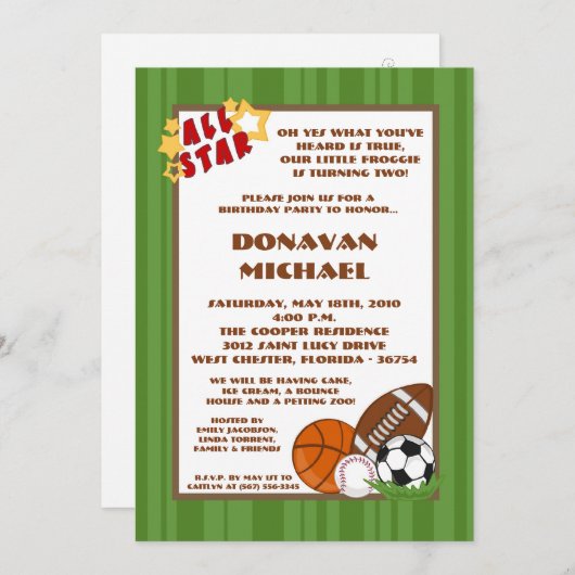 5x7 All Star Green Anniversaire Fête Invitation (Devant / Derrière)