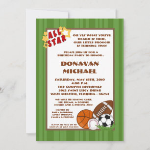 5x7 All Star Green Anniversaire Fête Invitation