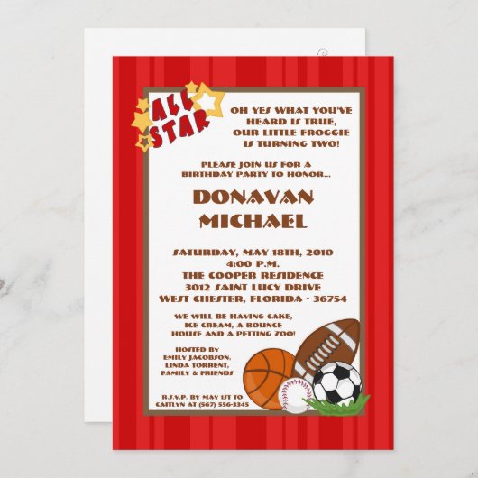 5x7 All Star Red Verjaardag Uitnodiging (Voorkant / Achterkant)