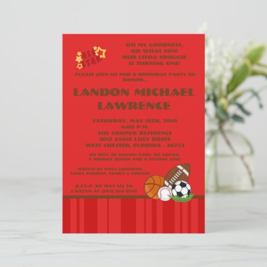 5x7 All Star Red Verjaardag Uitnodiging (Staand voorkant)