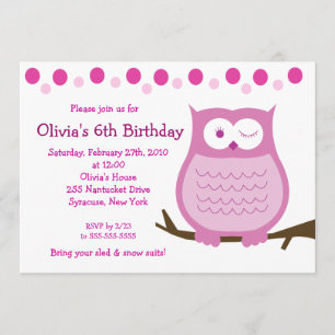 5x7 Amore Owl Rose Girl Invitation Anniversaire