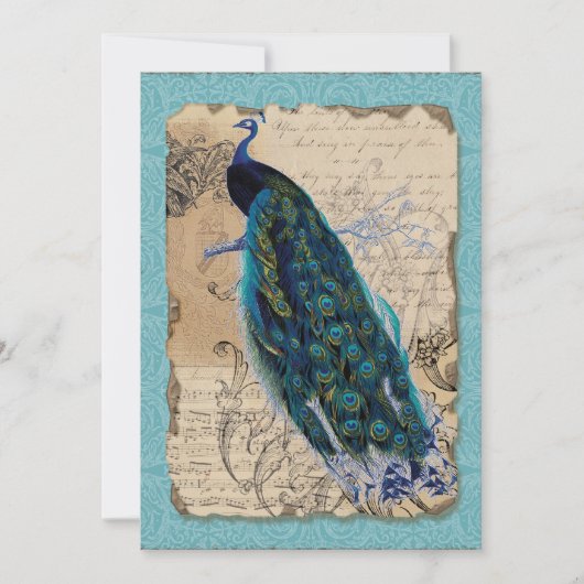 5x7 Ancien Peacock Vintage Wedding Invitation (Devant)