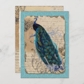 5x7 Ancien Peacock Vintage Wedding Invitation (Devant / Derrière)