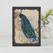 5x7 Ancient Peacock Save the Date Cards Black Tan (Staand voorkant)