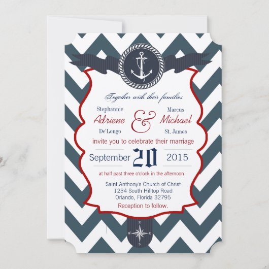 5x7 Ancres nautiques Faire-part de mariage Com (Devant)