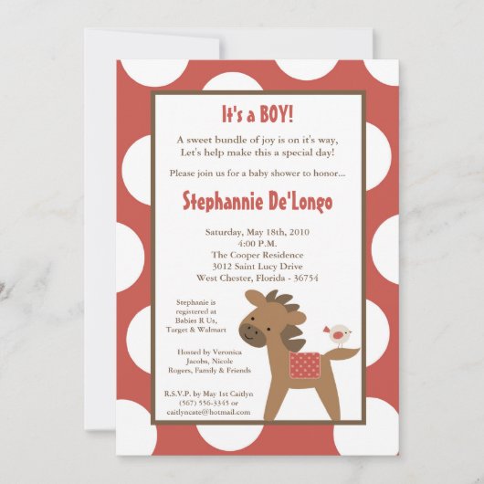 5x7 Animaux de ferme Horse Baby shower Invitation (Devant)