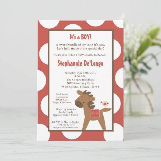 5x7 Animaux de ferme Horse Baby shower Invitation (Debout devant)