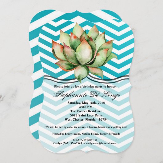 5x7 Anniversaire Invitation Boho Cactus Cactus Suc (Devant / Derrière)