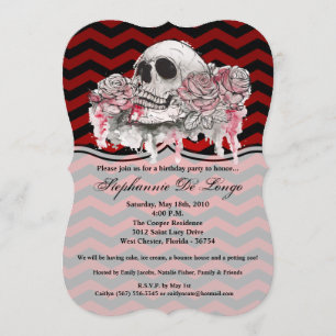 5x7 Anniversaire Invitation crâne Rose goth Chevro