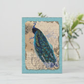 5x7 antieke pauw vintage trouw uitnodiging (Staand voorkant)