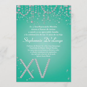 5x7 Aqua Diamond Quinceanera Birthday Uitnodiging