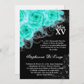 5x7 Aqua Roses Quinceanera Invitation d'anniversai (Devant / Derrière)
