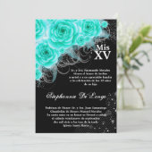 5x7 Aqua Roses Quinceanera Invitation d'anniversai (Debout devant)