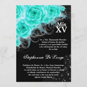 5x7 Aqua Roses Quinceanera Invitation d'anniversai